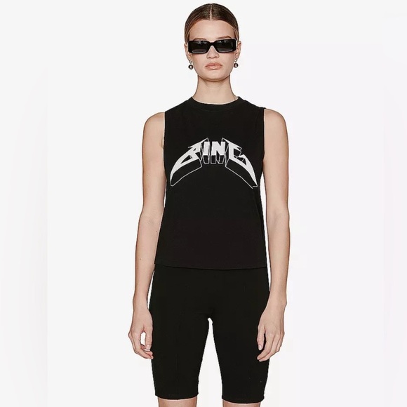 Anine Bing Tops - Anine Bing Black Sleeveless Graphic Tee